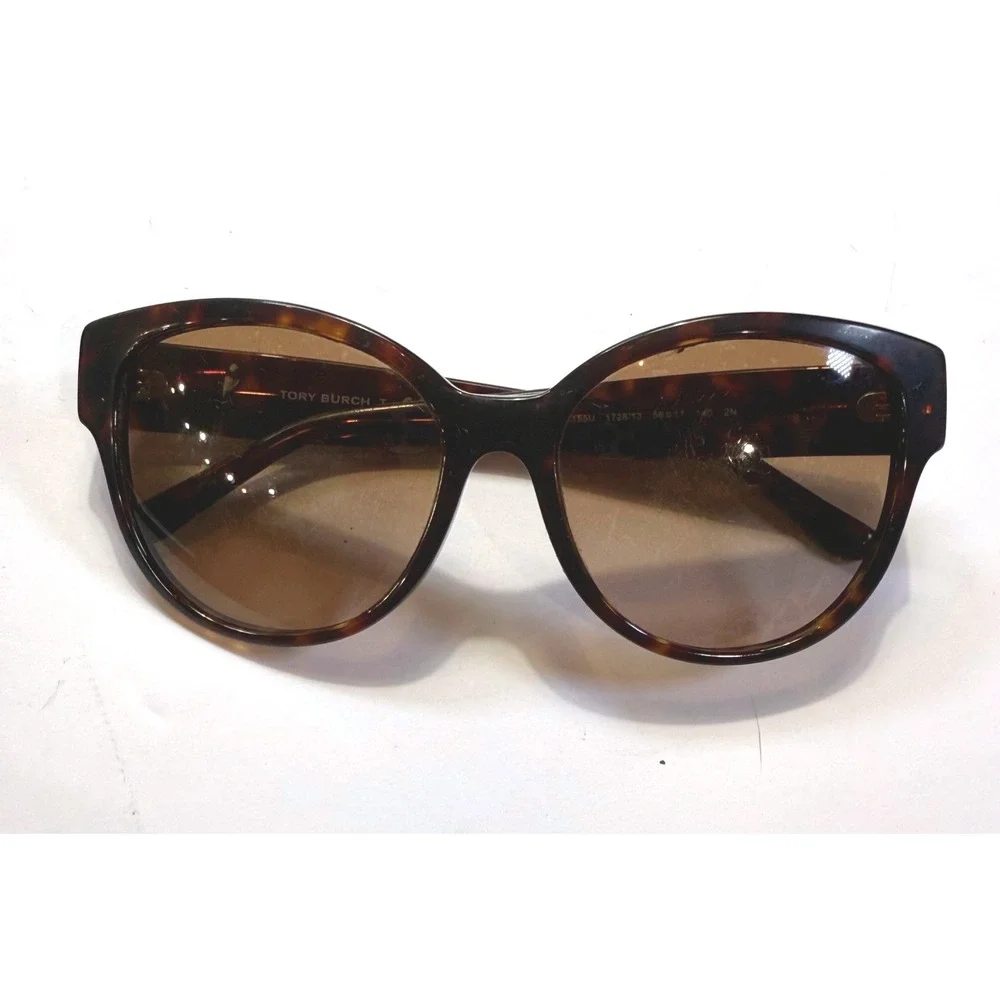 Tory Burch TY7155U Dark Tortoise Butterfly Sunglasses Gold Logo 56mm